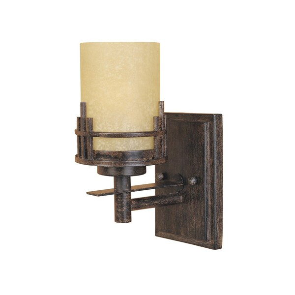 Designers Fountain Mission Ridge 5in 1-Light Warm Mahogany Mission Indoor Vanity with Goldenrod Glass Shade 82101-WM - main